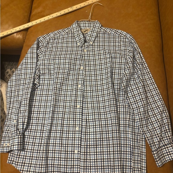 Duluth Trading Co. Shirt Mens Large Tall Blue Plaid Wrinkle Fighter Button Long - Picture 1 of 15